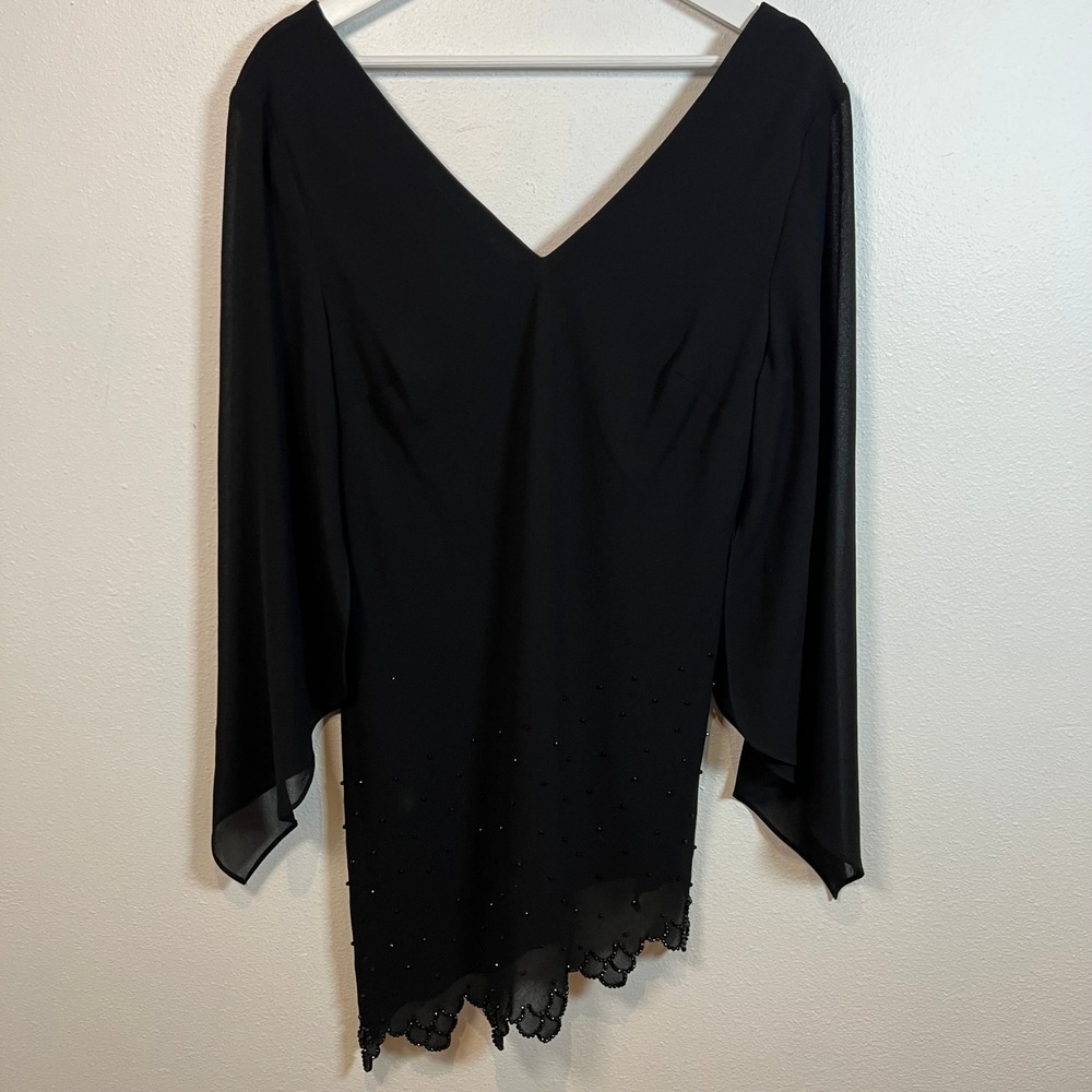 VTG Fairy Grunge Whimsigoth Black Beaded Sheer Sleeve Asymmetric Dress Top Sz 12
